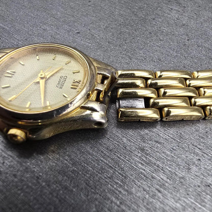 Citizen Watch Women 24mm Gold Dial Gold Tone Round READ!!!! 6031-S52543 New Batt11