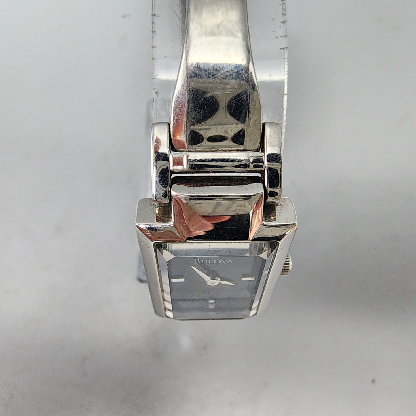 Bulova Watch Women Silver Tone Black Dial 18mm Rectangel 96L138 New Battery