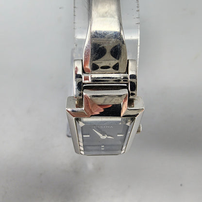 Bulova Watch Women Silver Tone Black Dial 18mm Rectangel 96L138 New Battery