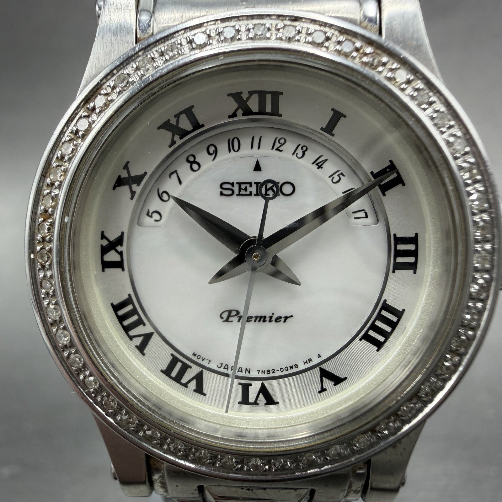 Seiko Premier Watch Women 27mm MOP Dial Silver Tone Date 7N82-0DA0 New Battery1