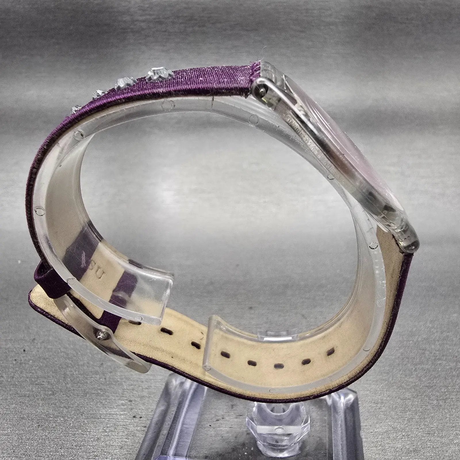Swatch Skin FLOWER TRACK Watch Women Purple Dial Clear Case SFK278 New Battery8