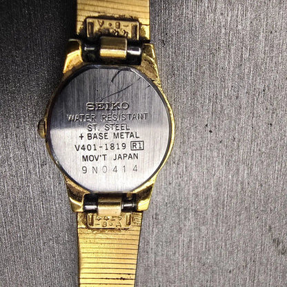 Seiko Watch Women 19mm Ivory Dial Gold Tone Round V401-1819 New Battery Vintage10