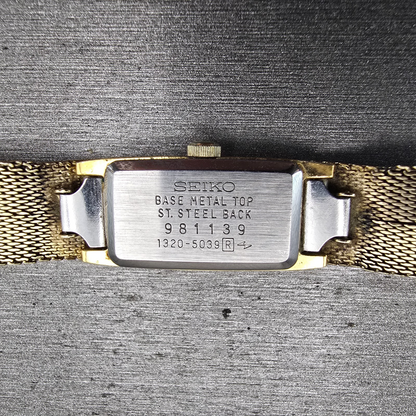 Seiko Tank Watch Women 12mm Gold Dial Gold Tone Rectangle 1320-5029 New Battery10