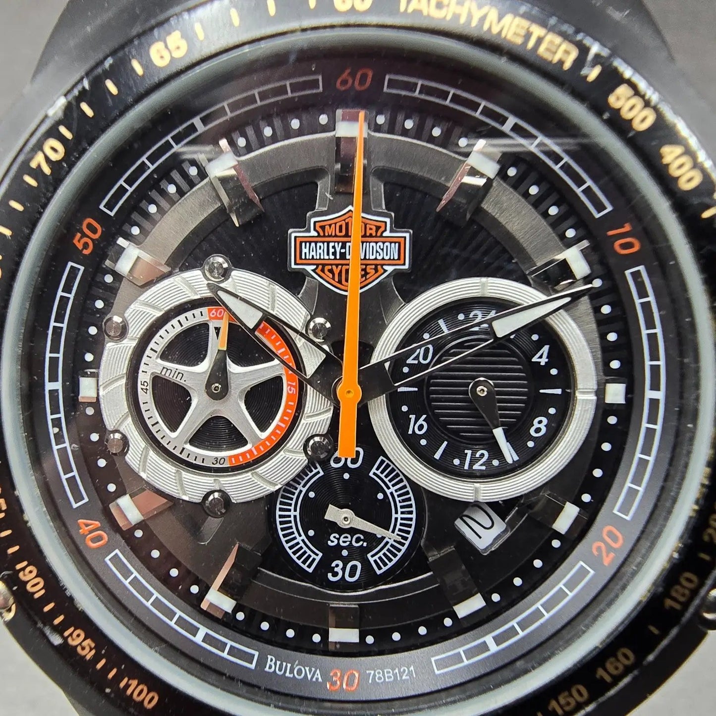 Bulova HArley Davidson Chronograph Watch Men 43mm Black Dial Black Tone New Batt1