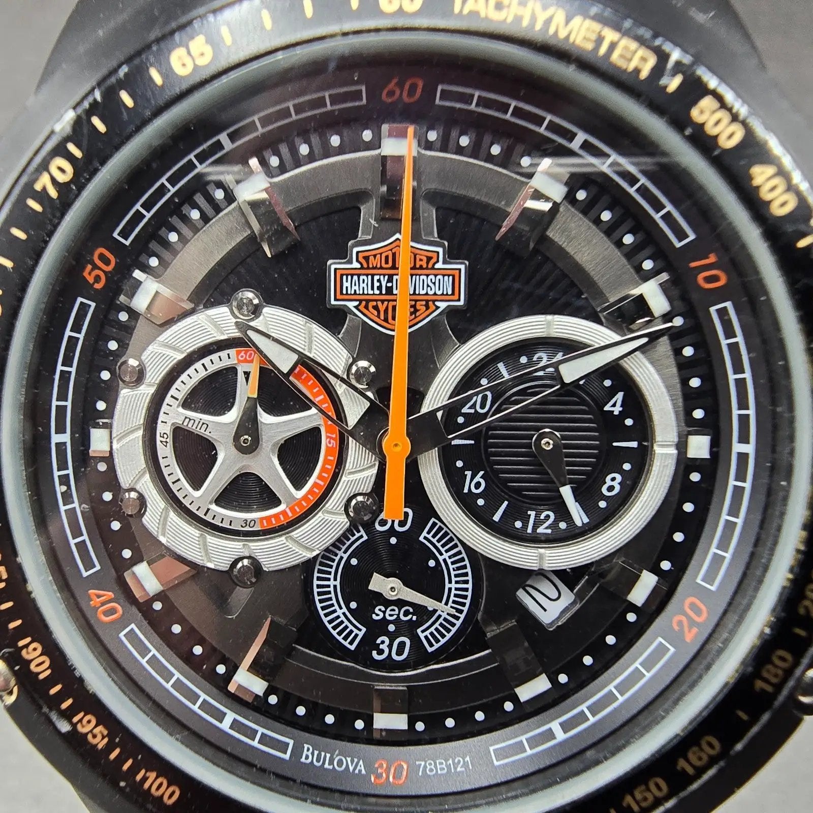 Bulova HArley Davidson Chronograph Watch Men 43mm Black Dial Black Tone New Batt1