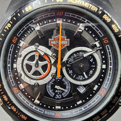 Bulova HArley Davidson Chronograph Watch Men 43mm Black Dial Black Tone New Batt1