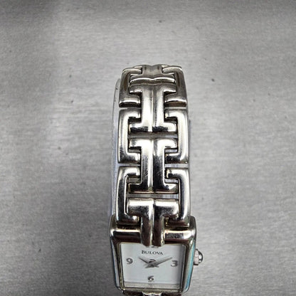 Bulova Watch Women 16mm White Dial Silver Tone Rectangle New Battery Vintage4