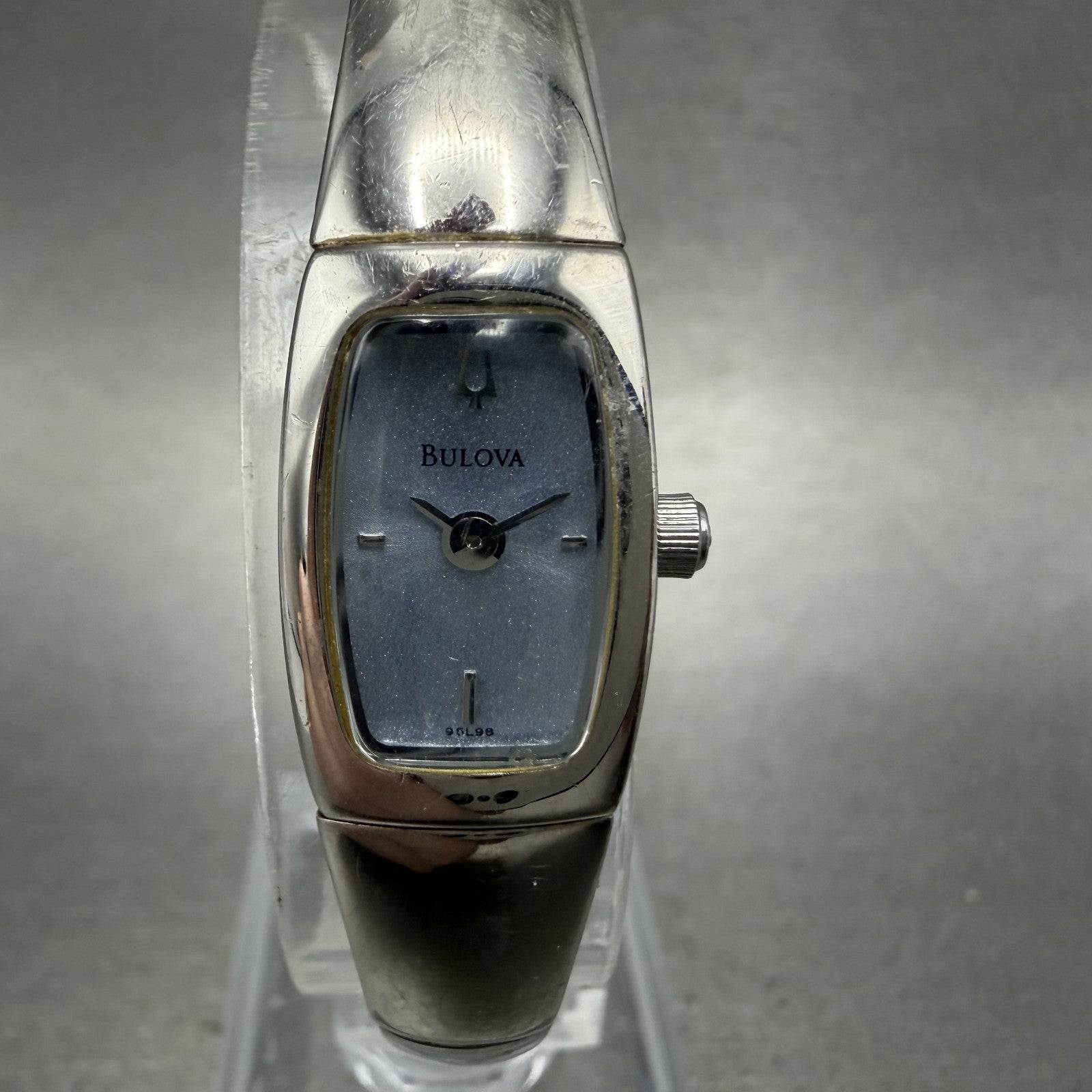 Bulova Tank Watch Women 13mm Blue Dial Silver Tone Rectangle 96L98 New Battery0