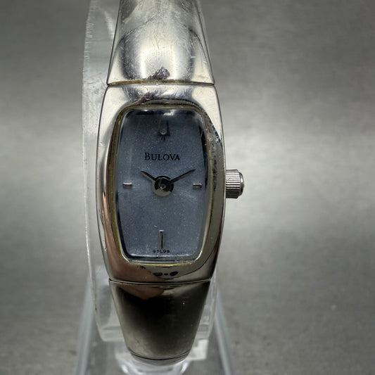 Bulova Tank Watch Women 13mm Blue Dial Silver Tone Rectangle 96L98 New Battery0