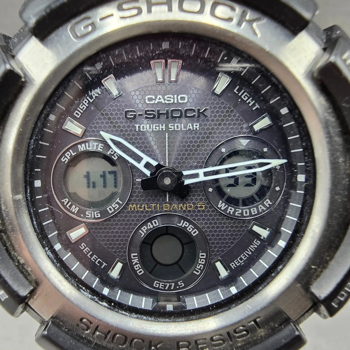 Casio G-Shock AWG-100 Watch Men 47mm Black Silver Alarm Chrono Solar Works JP1