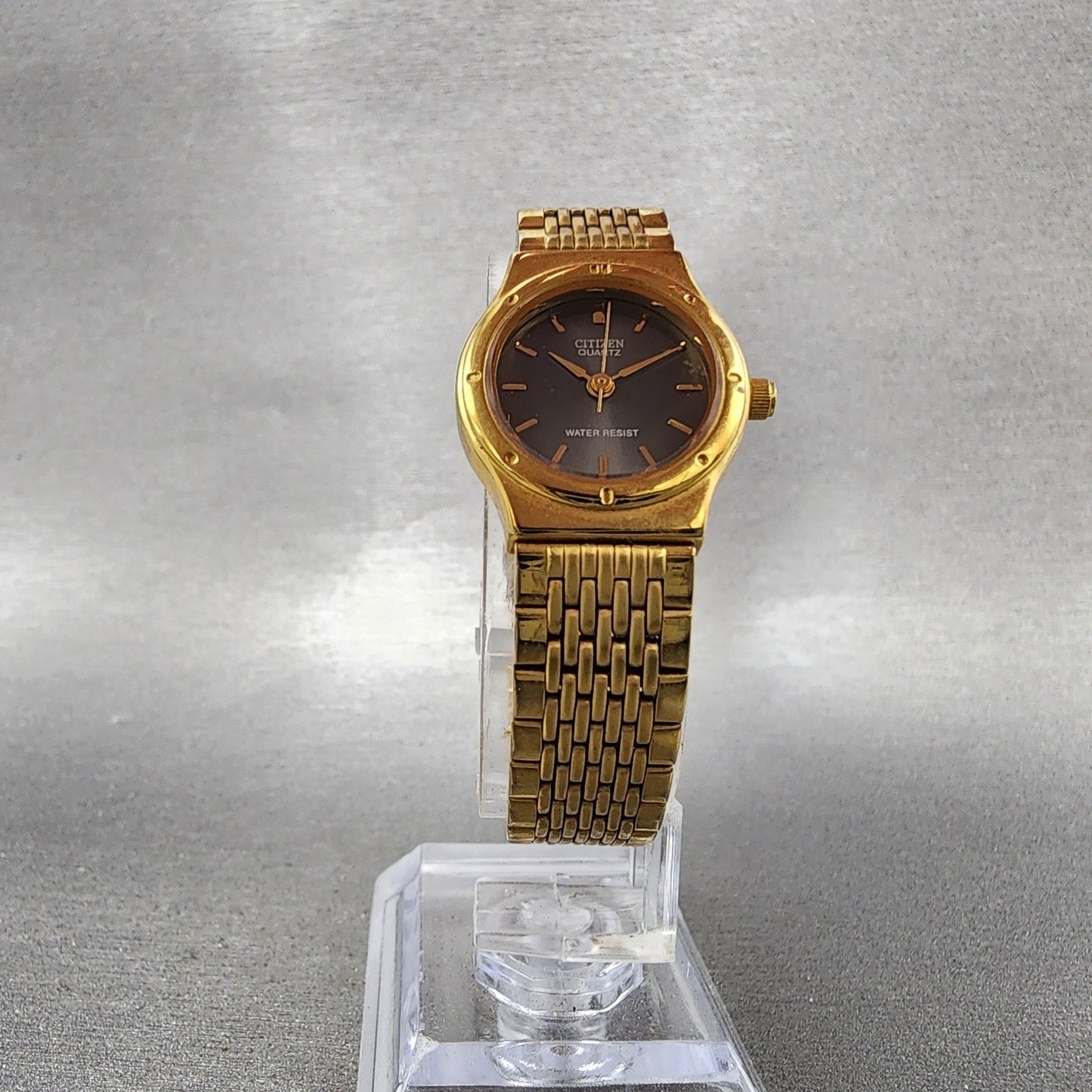 Citizen Watch Women 20mm Black Dial Gold Tone Round Vintage New Battery5