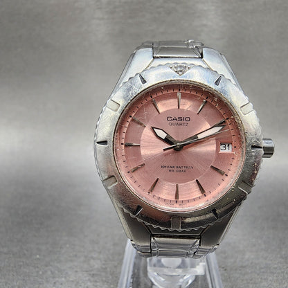 Casio Women Diver Watch Women 33mm Pink Dial Silver Tone Date LTD1035 New Batt0