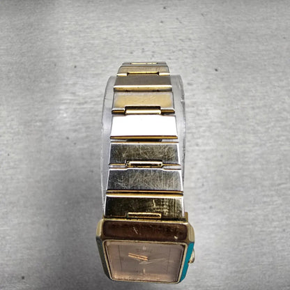 Seiko Watch Women 18mm Gold Dial Gold Tone Rectangle 2C20-6480 New Battery VTG4