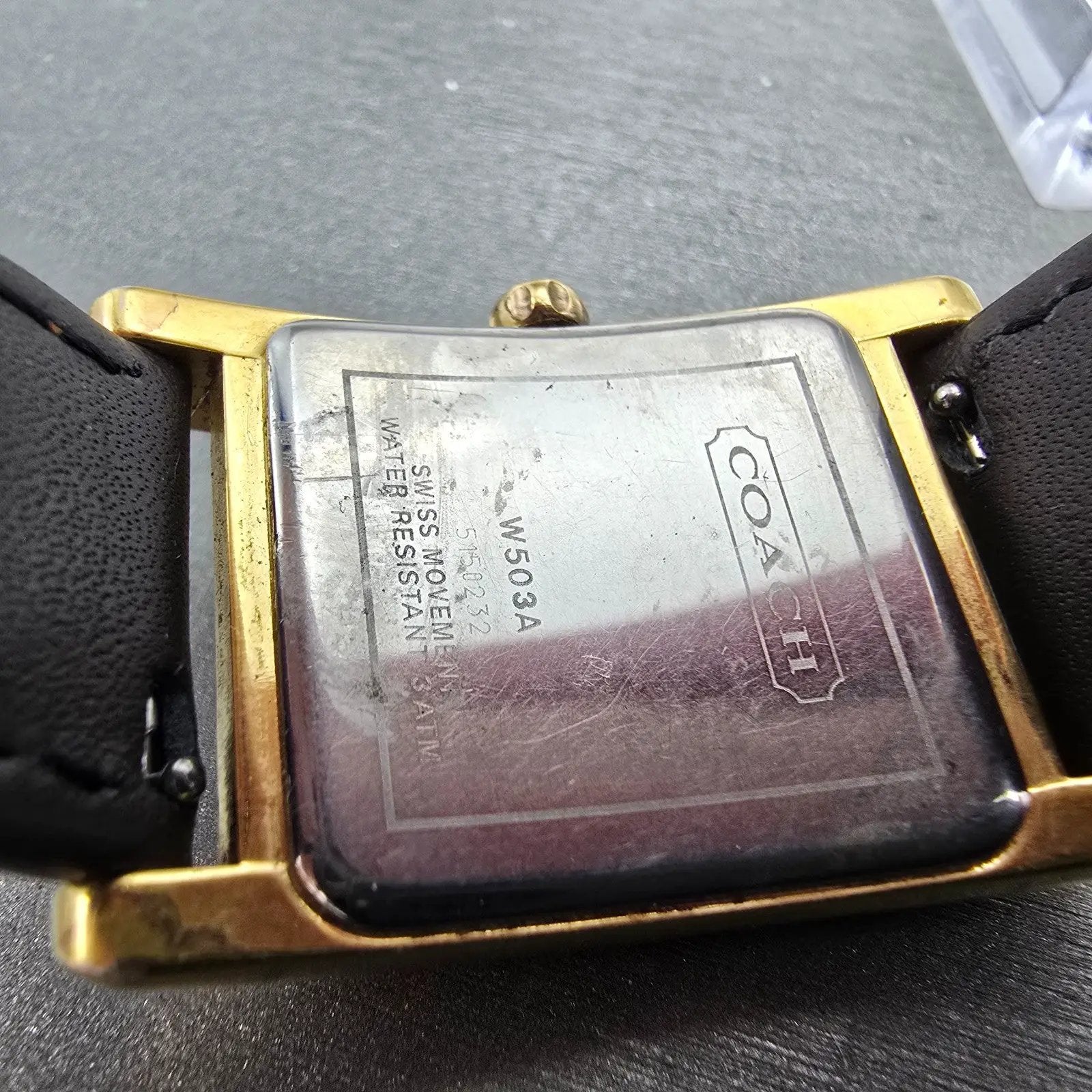 Coach Tank Watch Men 25mm Silver Dial Gold Tone Date Rectangle W503A New Battery9