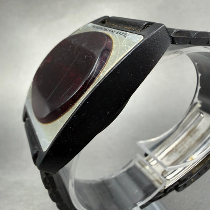 Texas Instruments Red Led Watch Men 31mm Black Silver Tone Round NO BACK PARTS3