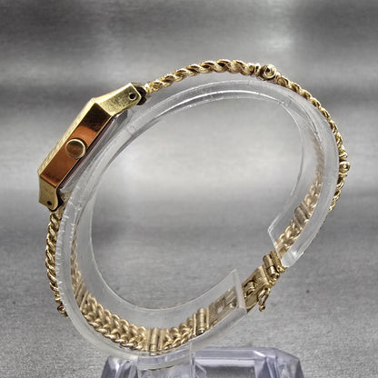 Seiko Watch Women 18mm Gold Dial Gold Tone Rectangle 2320-5300 New Battery VTG6