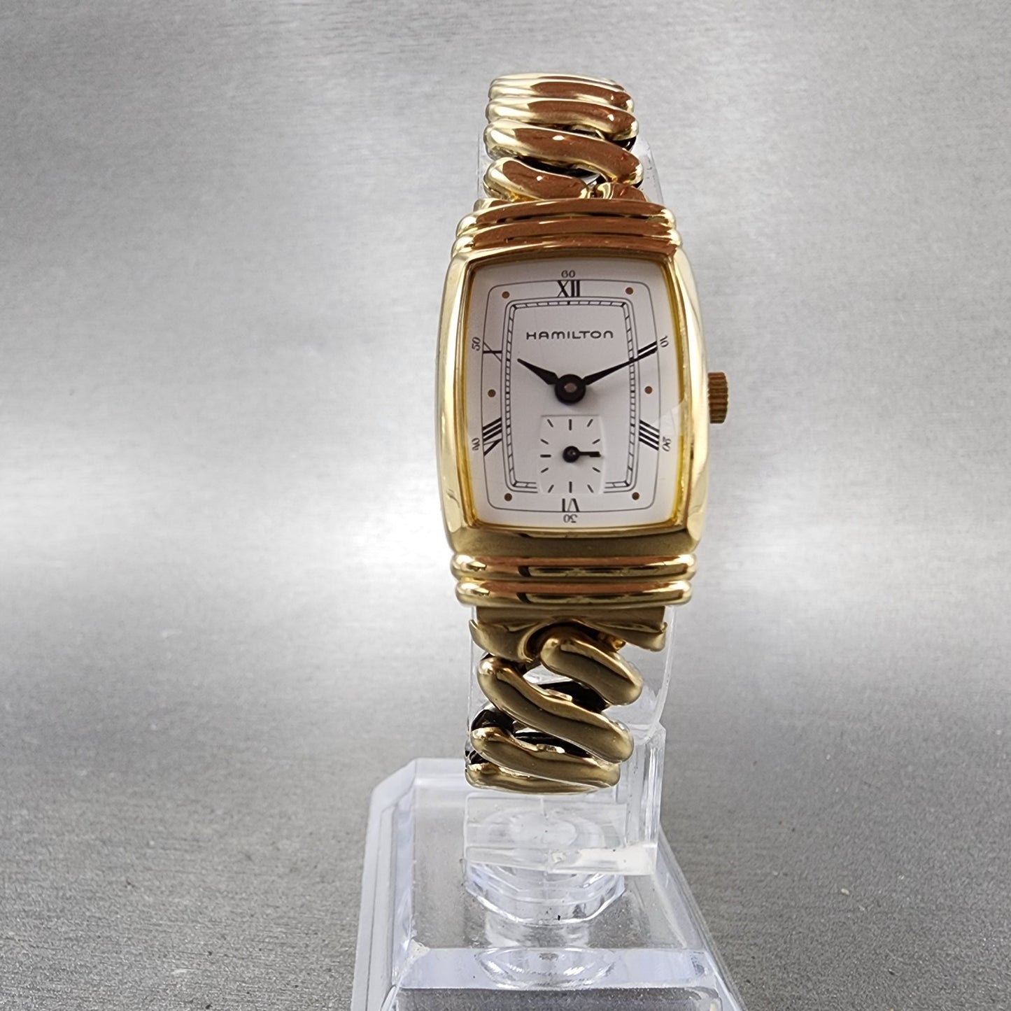 Hamilton Benton Tank Watch Women 19mm White Dial Gold Tone Rectangle New Batt5