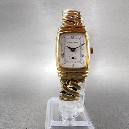 Hamilton Benton Tank Watch Women 19mm White Dial Gold Tone Rectangle New Batt5