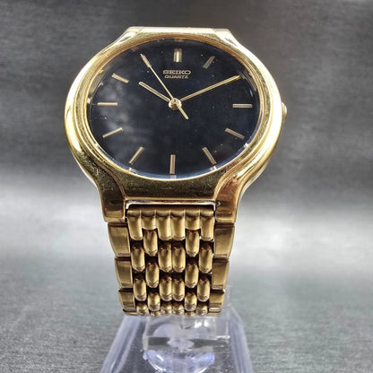 Seiko Watch Women 34mm Black Dial Gold Tone Round V701-6K69 New Battery5