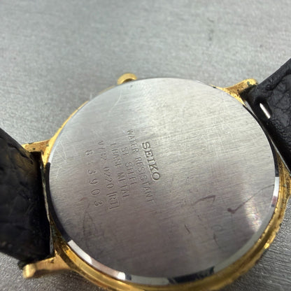 Seiko Watch Men 33mm White Dial Gold Tone Date Round V732-0220 New Battery9