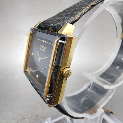 Rado Florence Tank Watch Women 24mm Black Dial Gold Tone Rectangle New Battery1