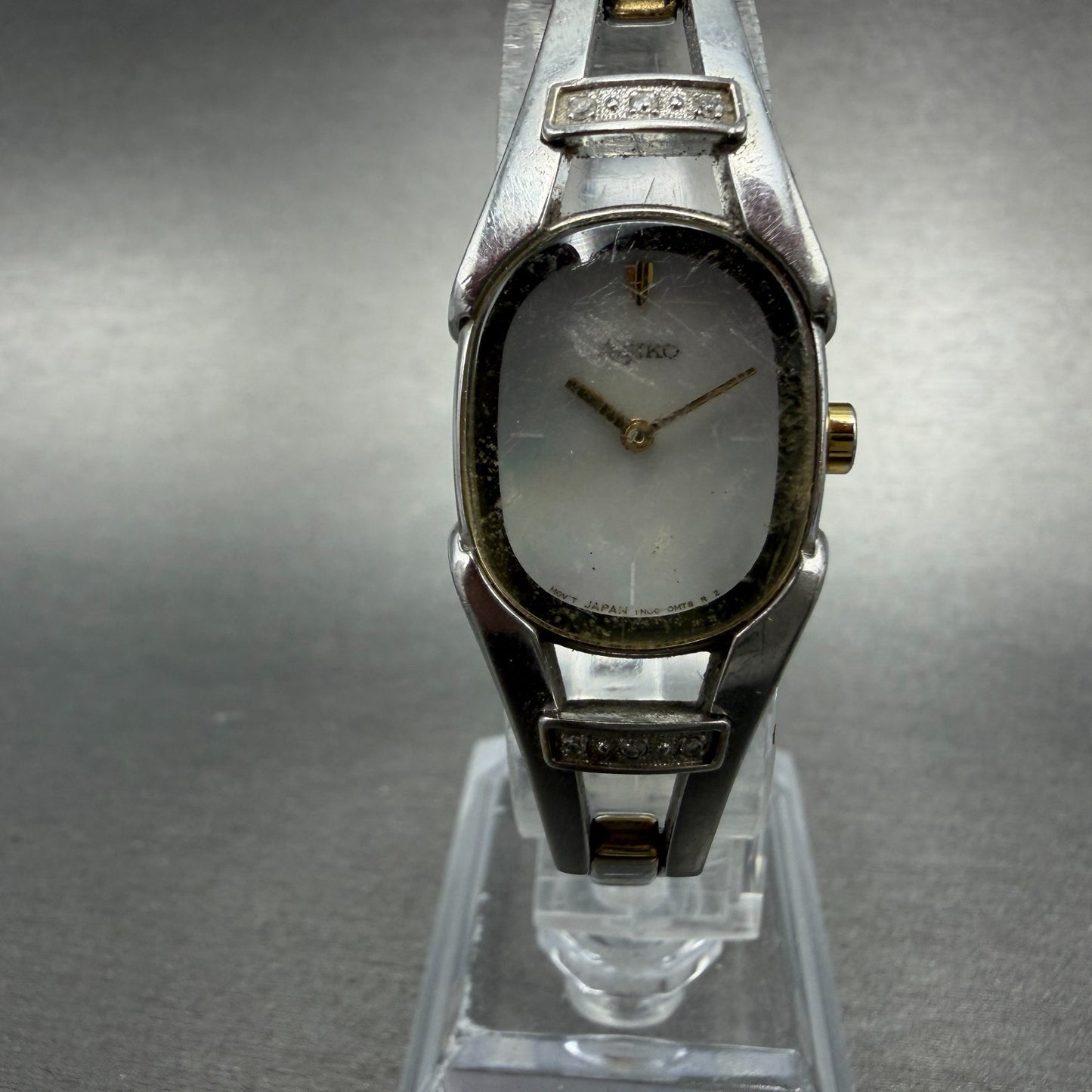 Seiko Watch Women 18mm MOP Dial Two Tone Diamond Bezel 1N00-0JB0 New Battery0