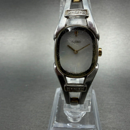 Seiko Watch Women 18mm MOP Dial Two Tone Diamond Bezel 1N00-0JB0 New Battery0