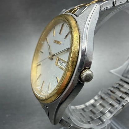 Seiko Watch Men 37mm Silver Dial Two Tone Daydate Round 7N43-9048 New Battery UL2