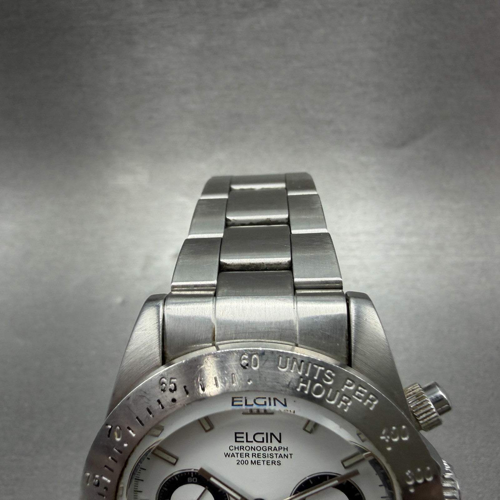 Elgin Chronograph Watch Men 39mm White Dial Silver Tone Round FK-1059 PARTS5