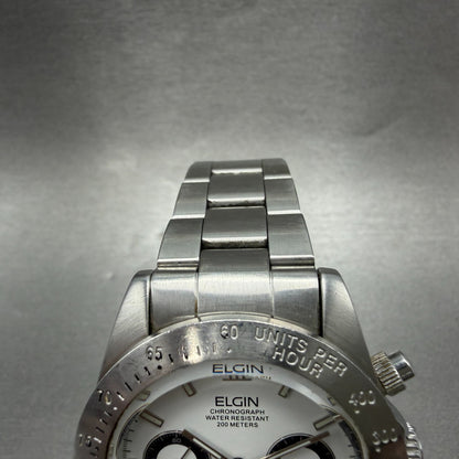 Elgin Chronograph Watch Men 39mm White Dial Silver Tone Round FK-1059 PARTS5