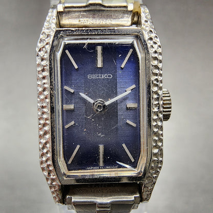 VTG Seiko Watch Women 15mm Blue Dial Silver Tone Manual Wind Rectangle Runs