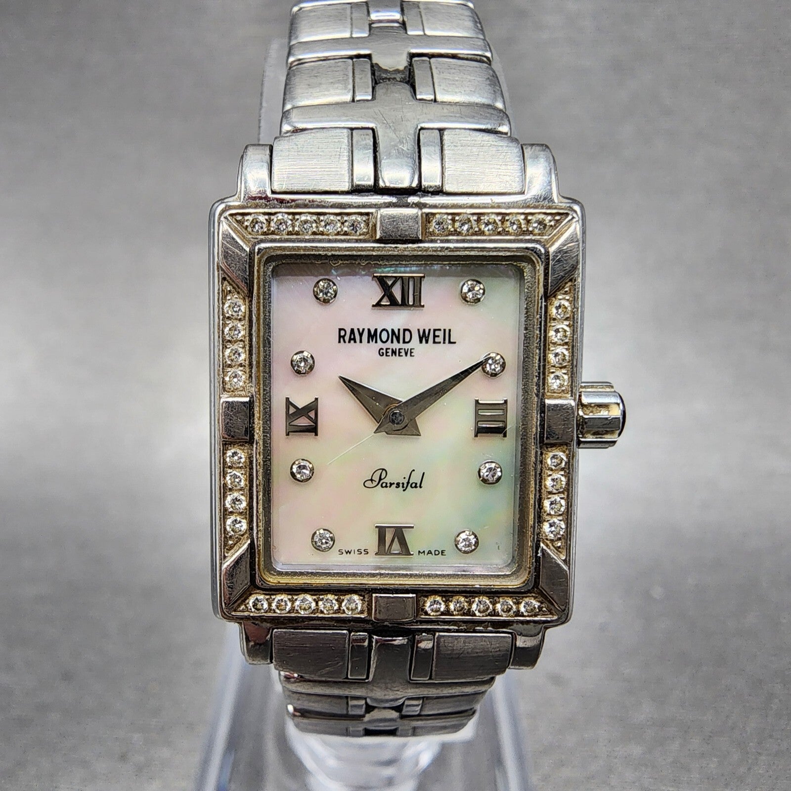 Raymond Weil Parsifal Tank Watch Women 19mm MOP Dial Steel Diamonds New Battery1