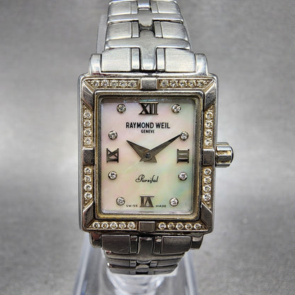 Raymond Weil Parsifal Tank Watch Women 19mm MOP Dial Steel Diamonds New Battery1