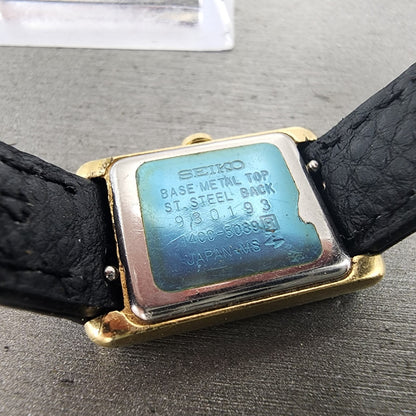 Seiko Tank Watch Women 17mm Champagne Dial Gold Tone 14005039 New Battery9