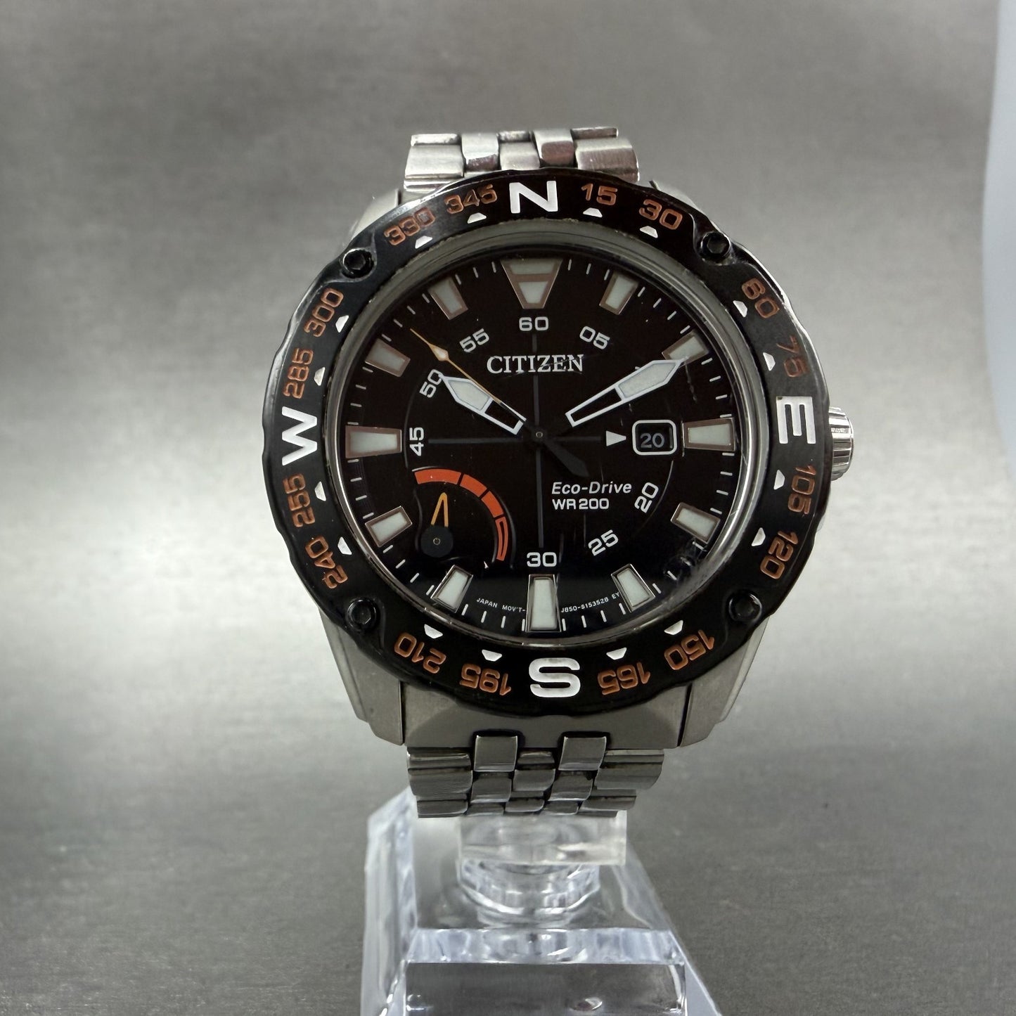Citizen Eco-Drive PRT Watch Men 44mm Black Dial Steel Date Round AW7048-51E Runs5
