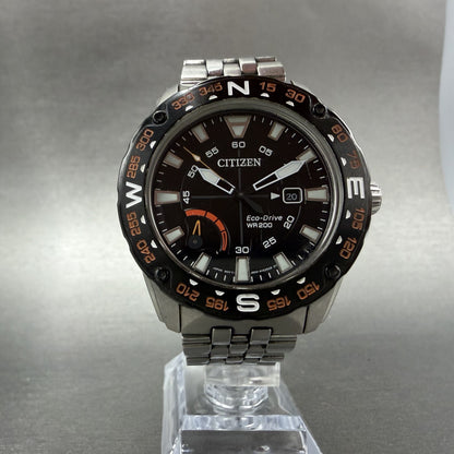 Citizen Eco-Drive PRT Watch Men 44mm Black Dial Steel Date Round AW7048-51E Runs5