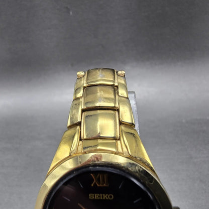 Seiko Solar Watch Women 26mm Black Dial Gold Tone Round V115-0AJ0 Works5
