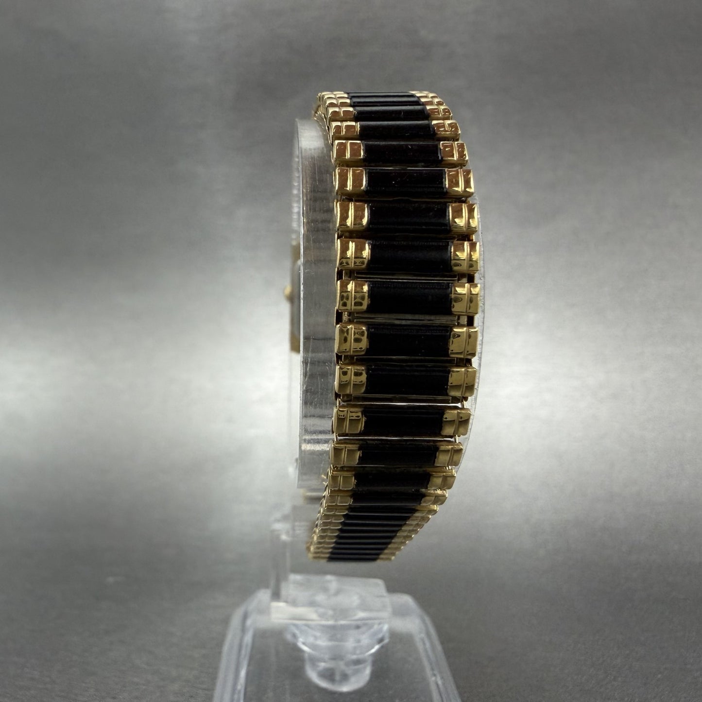 Seiko Tank Watch Women 14mm Black Dial Gold Tone Rectangle 1F20-5A69 New Batt TH7