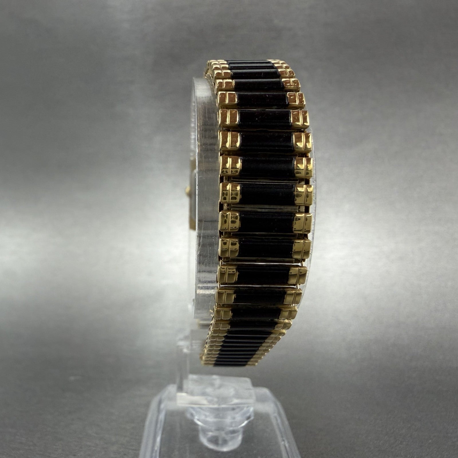 Seiko Tank Watch Women 14mm Black Dial Gold Tone Rectangle 1F20-5A69 New Batt TH7