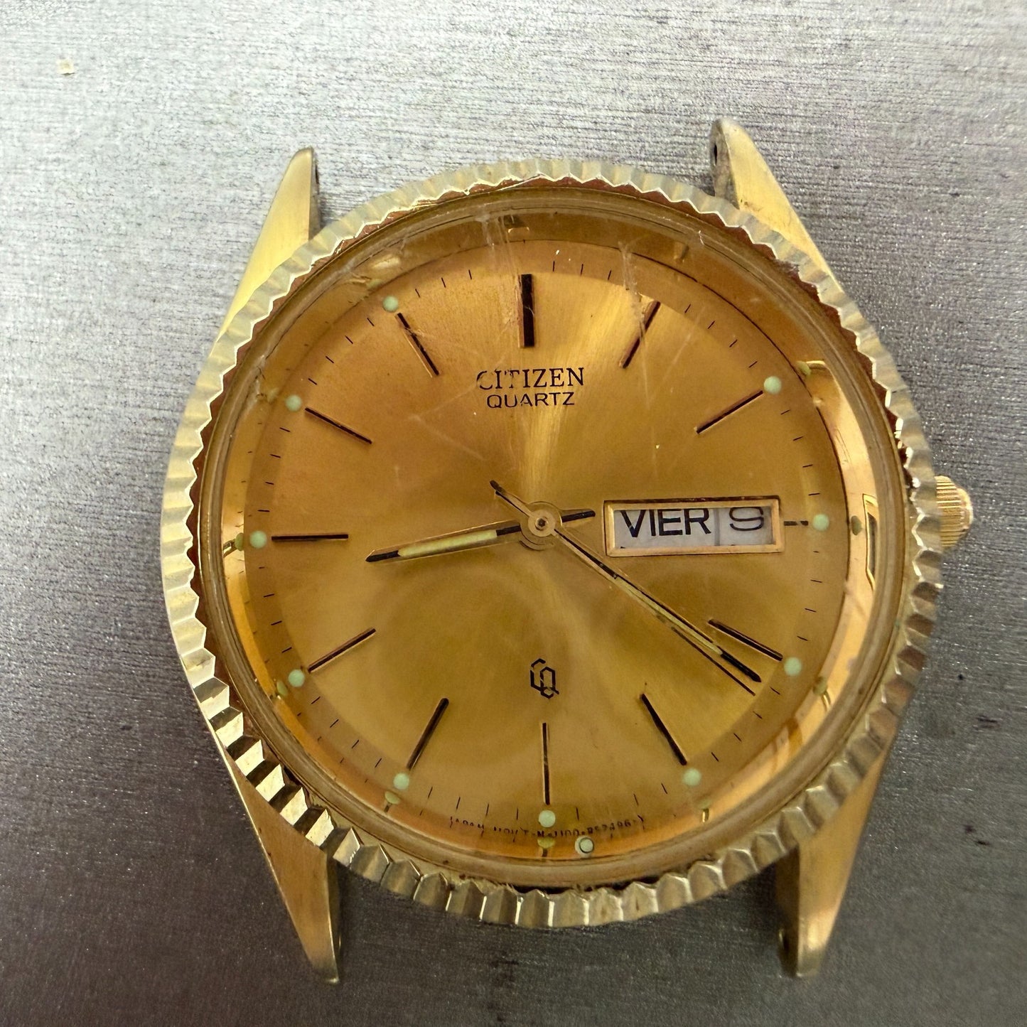 Citizen CQ President Watch Men 35mm Champagne Dial Gold Tone Daydate PARTS0