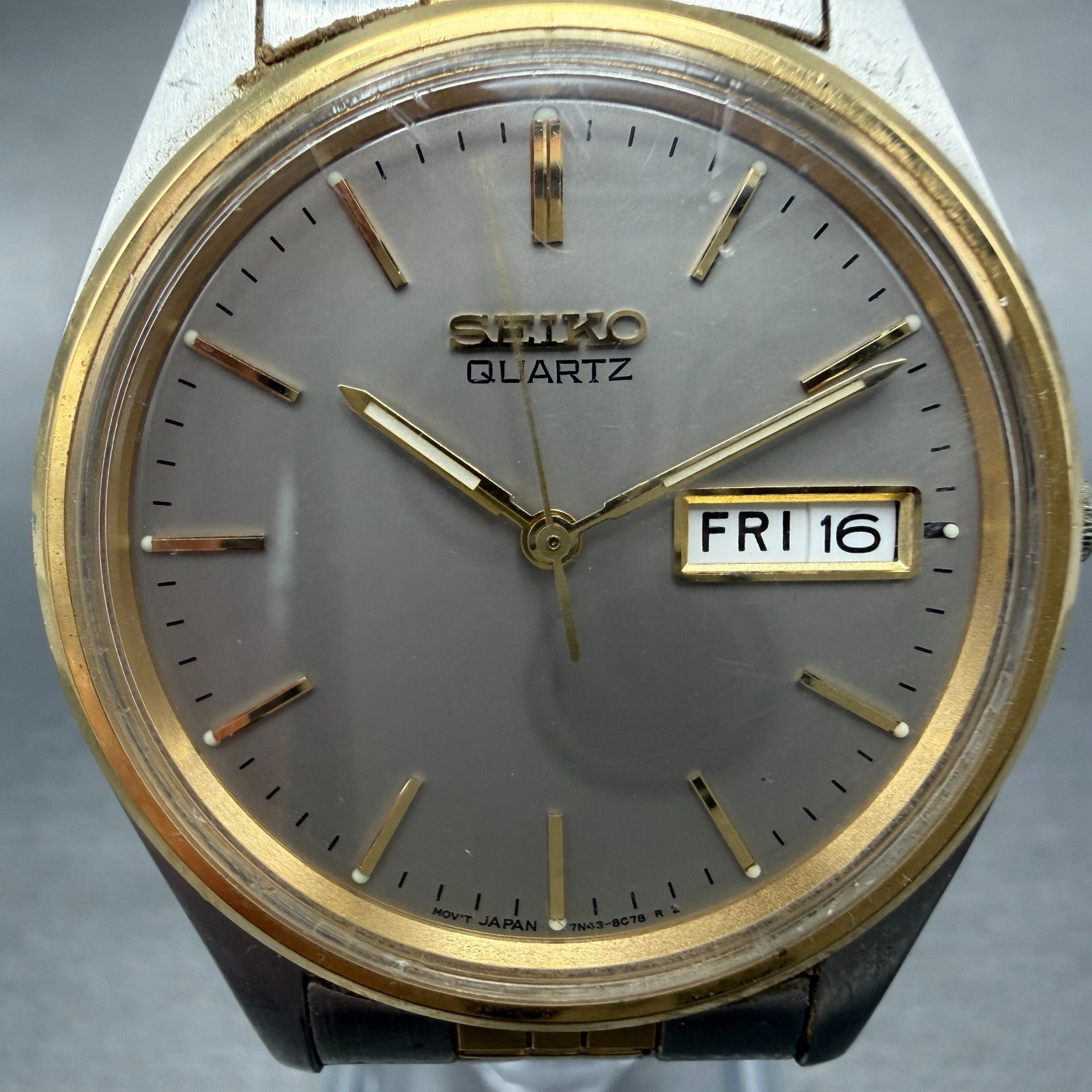Seiko Watch Men 36mm Silver Dial Two Tone Daydate Round 7n43-8a30 New Battery G61