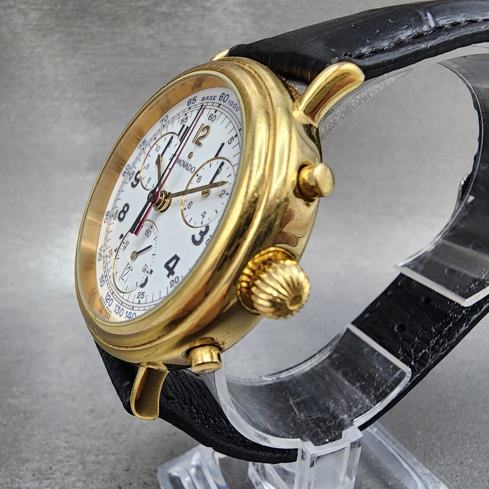 Movado Chronograph Watch Men 38mm White Dial Gold Tone Date 87.A5.860 New Batt2