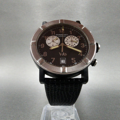 Raymond Weil W1 Chronograph Watch Men 38mm Black Dial Steel Date READ!! New Batt