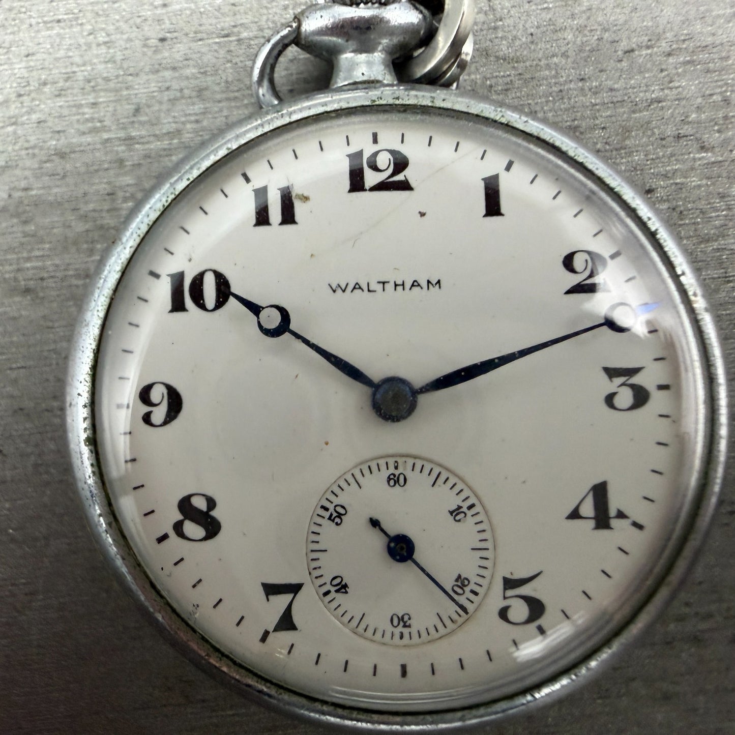 Waltham Pocket Watch White Dial Silver Tone Manual Wind Grade 225 PARTS2