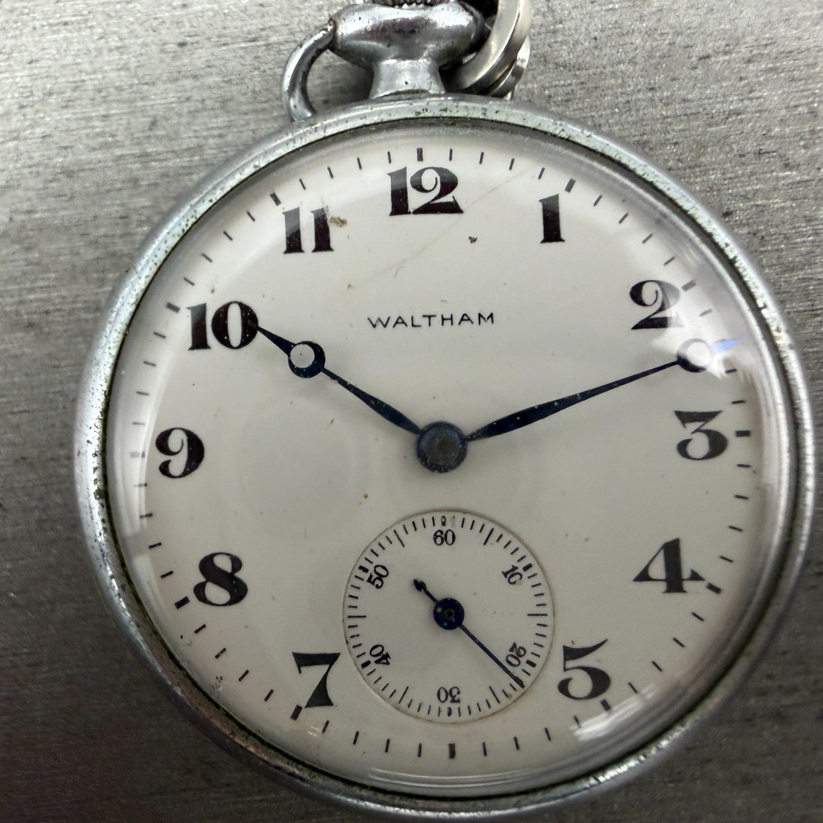 Waltham Pocket Watch White Dial Silver Tone Manual Wind Grade 225 PARTS2