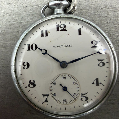 Waltham Pocket Watch White Dial Silver Tone Manual Wind Grade 225 PARTS2