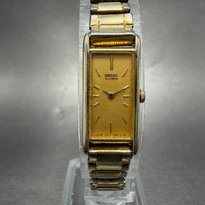 Seiko Tank Watch Women 12mm Champagne Dial Gold Tone 2E20-5239 New Battery GF40