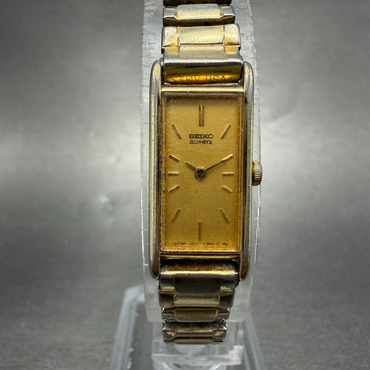 Seiko Tank Watch Women 12mm Champagne Dial Gold Tone 2E20-5239 New Battery GF40