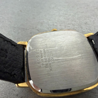 Seiko Watch Men 30mm Champagne Dial Gold Tone Rectangle 6431-5070 New Battery9