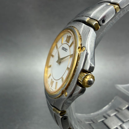 Seiko Watch Women 26mm White Dial Two Tone Round 1N00-1E70 New Battery Vintage2